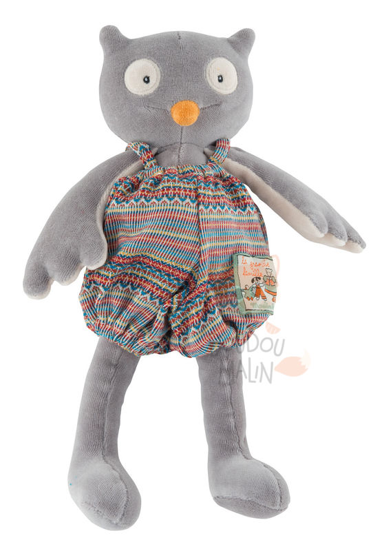  grande famille soft toy isidore the owl overalls grey 